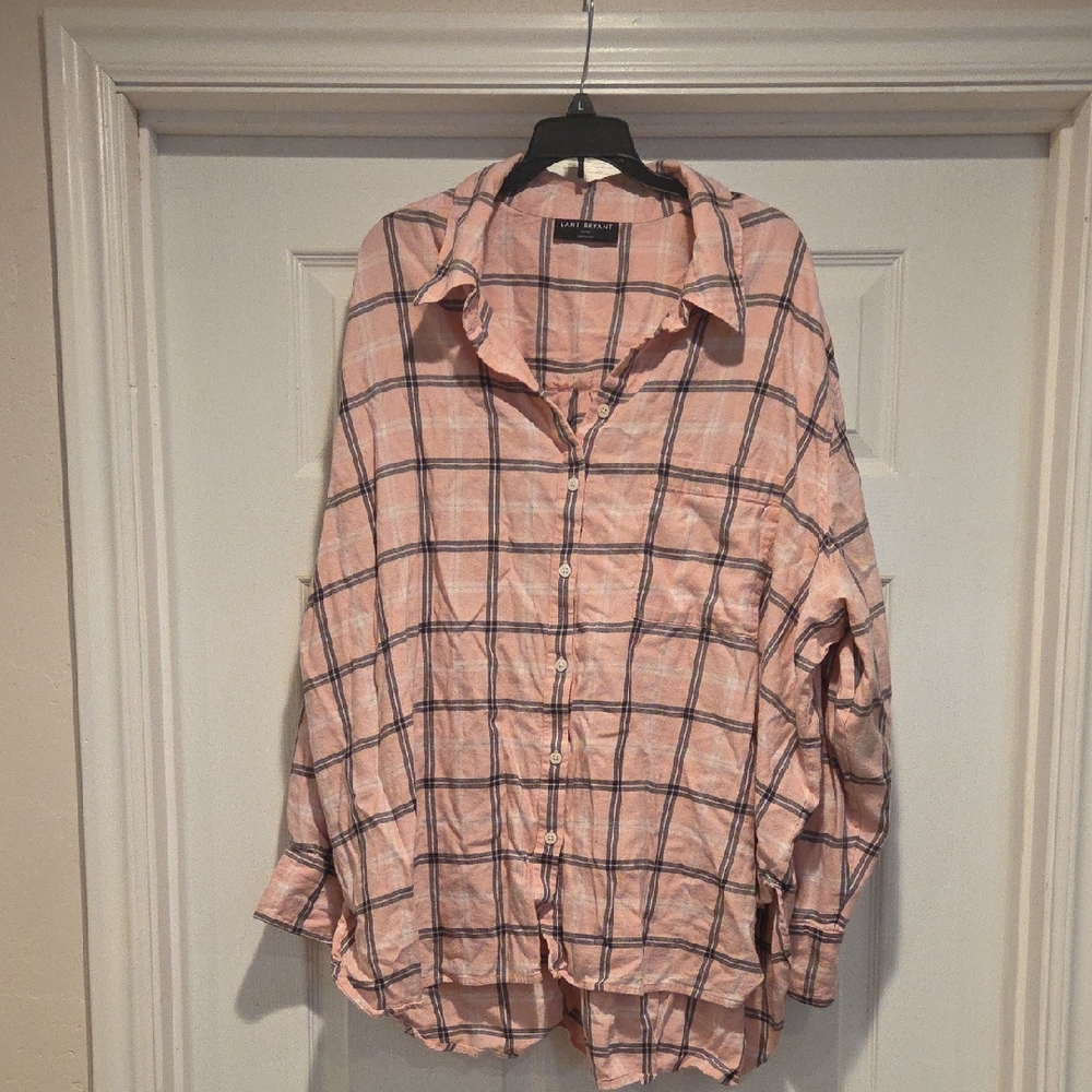 Pale Pink and Black PlaidShirt Lane Bryant
